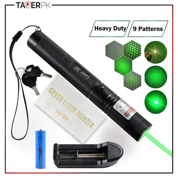 Green Laser Pointer With Rechargeable Battery - Charger and Lock Key