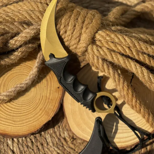 Golden Karambit Knife | Curved Tactical Karambit with Finger Ring
